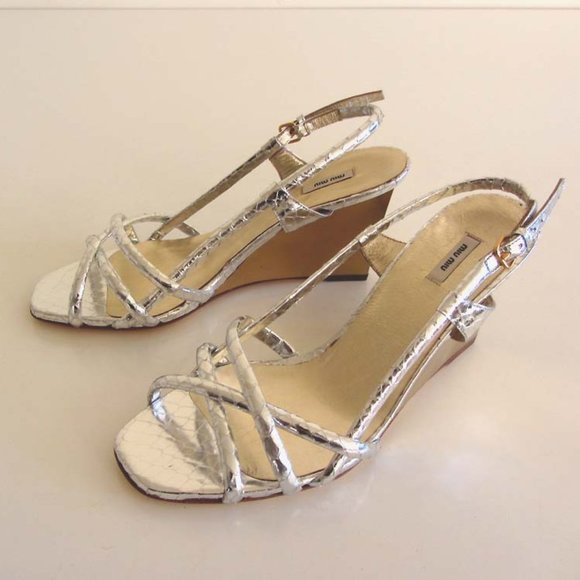 new MIU MIU silver snake prnt strappy sandals 36.5